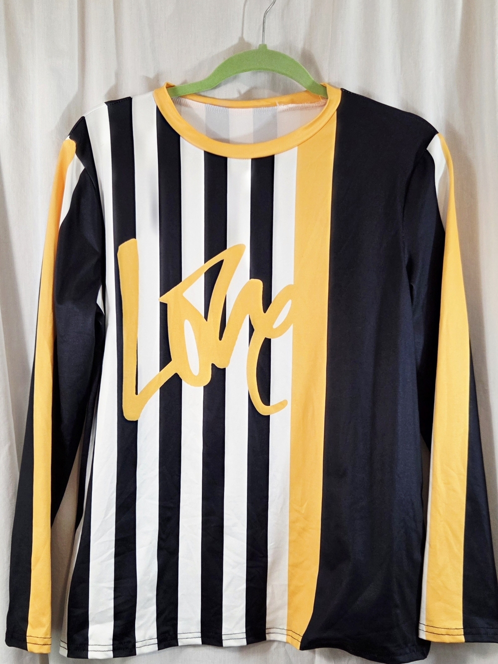 Long Sleeve Striped 'Love' Top in Black, White & Yellow
